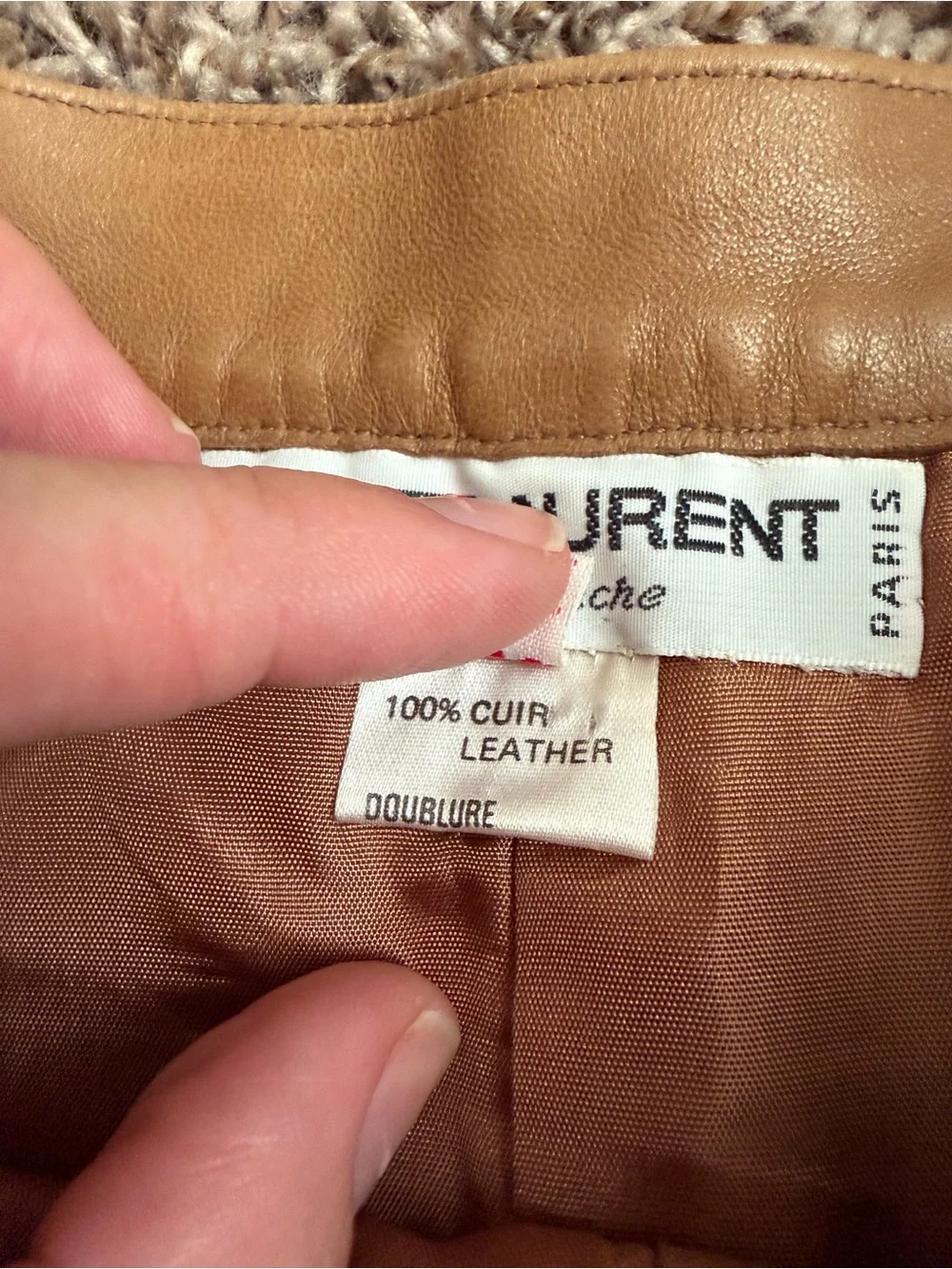 Vintage Yves Saint Laurent Rive Gauche Tan Leather Pencil Skirt FR 42